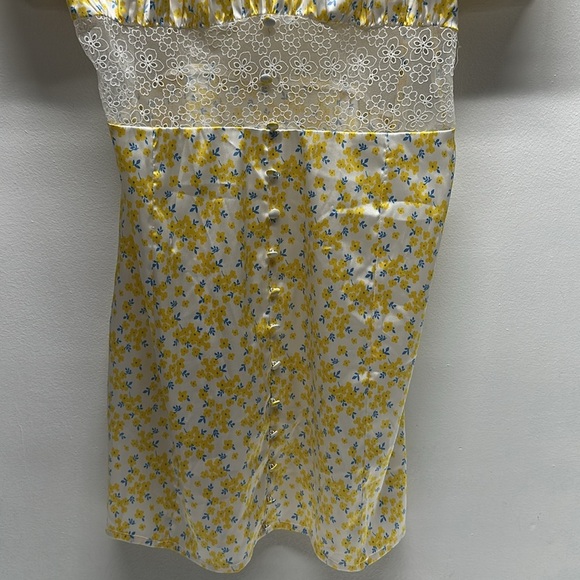 For Love & Lemons Dress Daffodil Floral Sheer Puff Sleeve Lace Mini Size Small - Picture 8 of 11